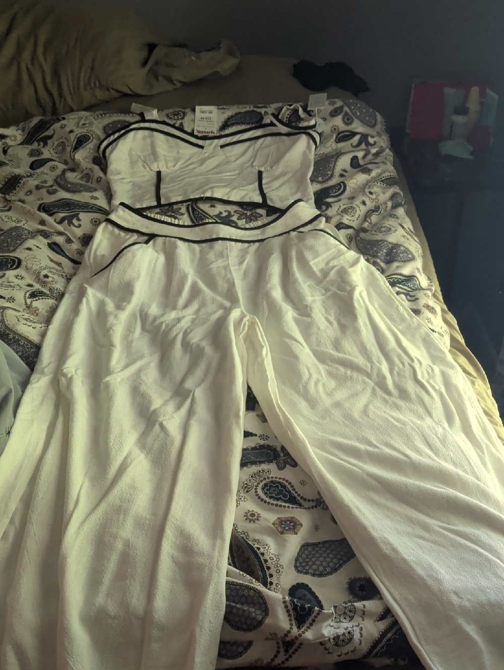 T.J.Maxx White Pant Set with Black Trim